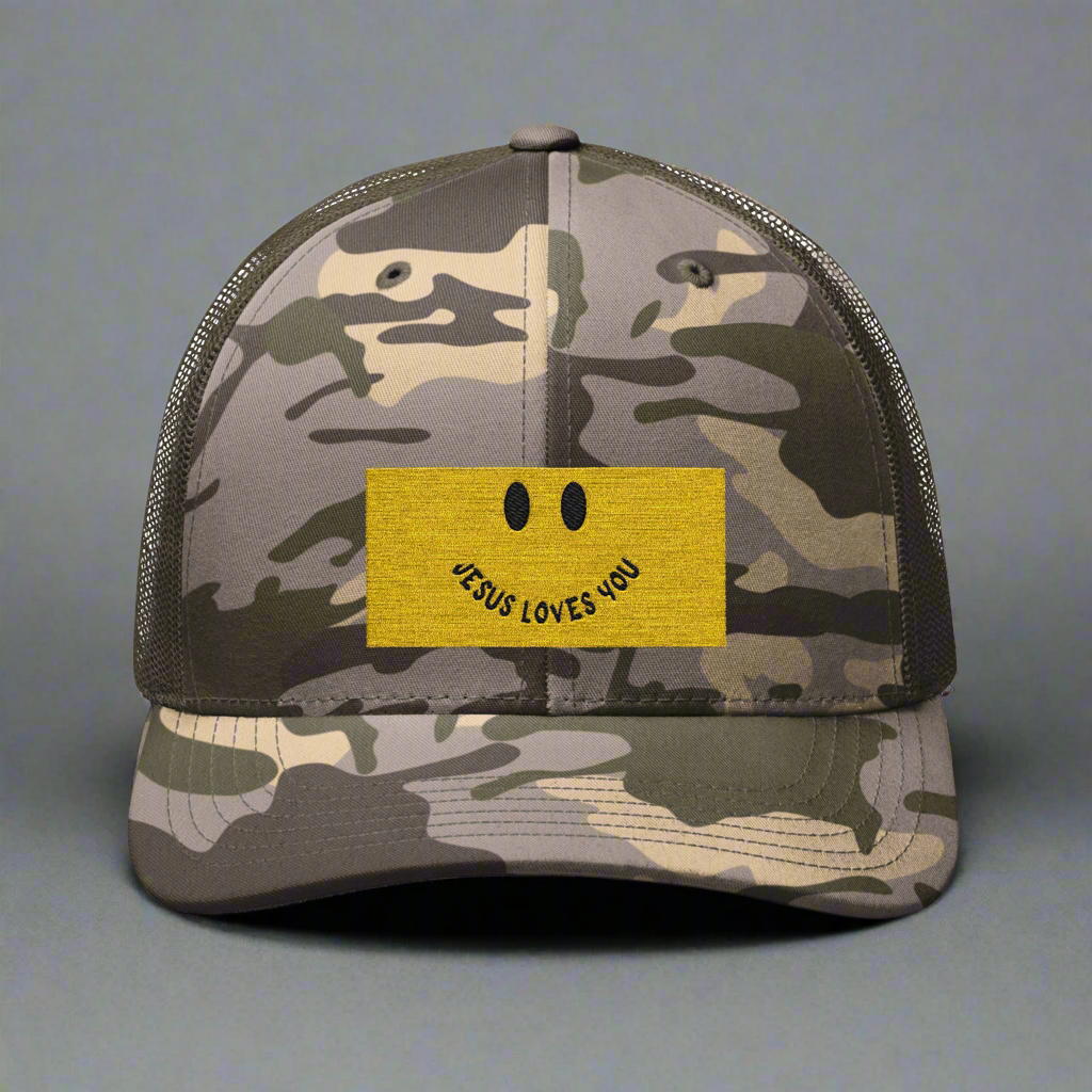 Jesus Loves You camo trucker hat