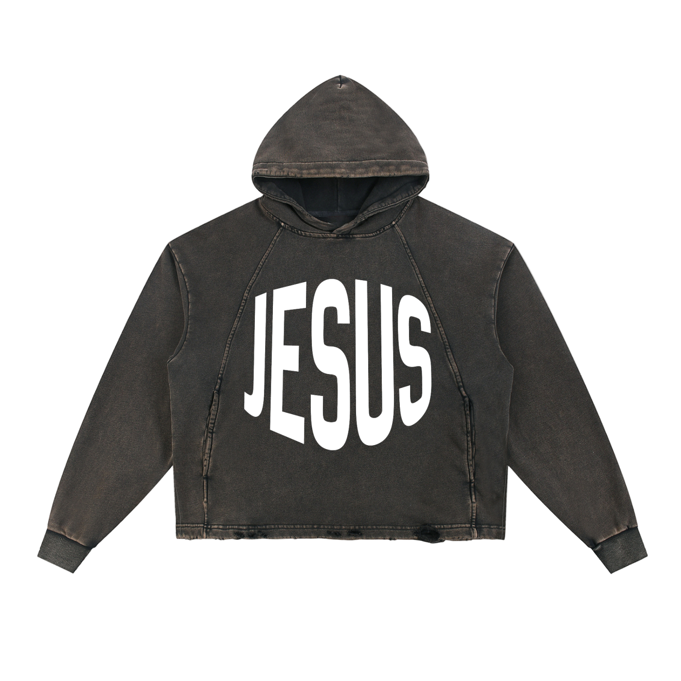 JESUS Frayed-Hem Semi-Cropped Hoodie