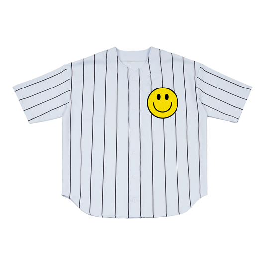Smiley/ Jesus Is King Pinstripe Baseball Jersey - alternate view