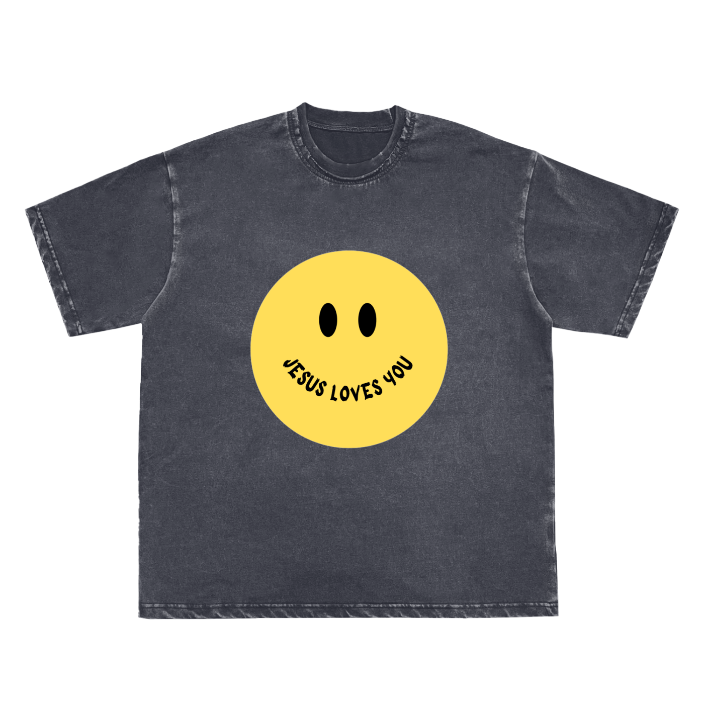 Snow Washed Raw-Edge Neckline T-Shirt