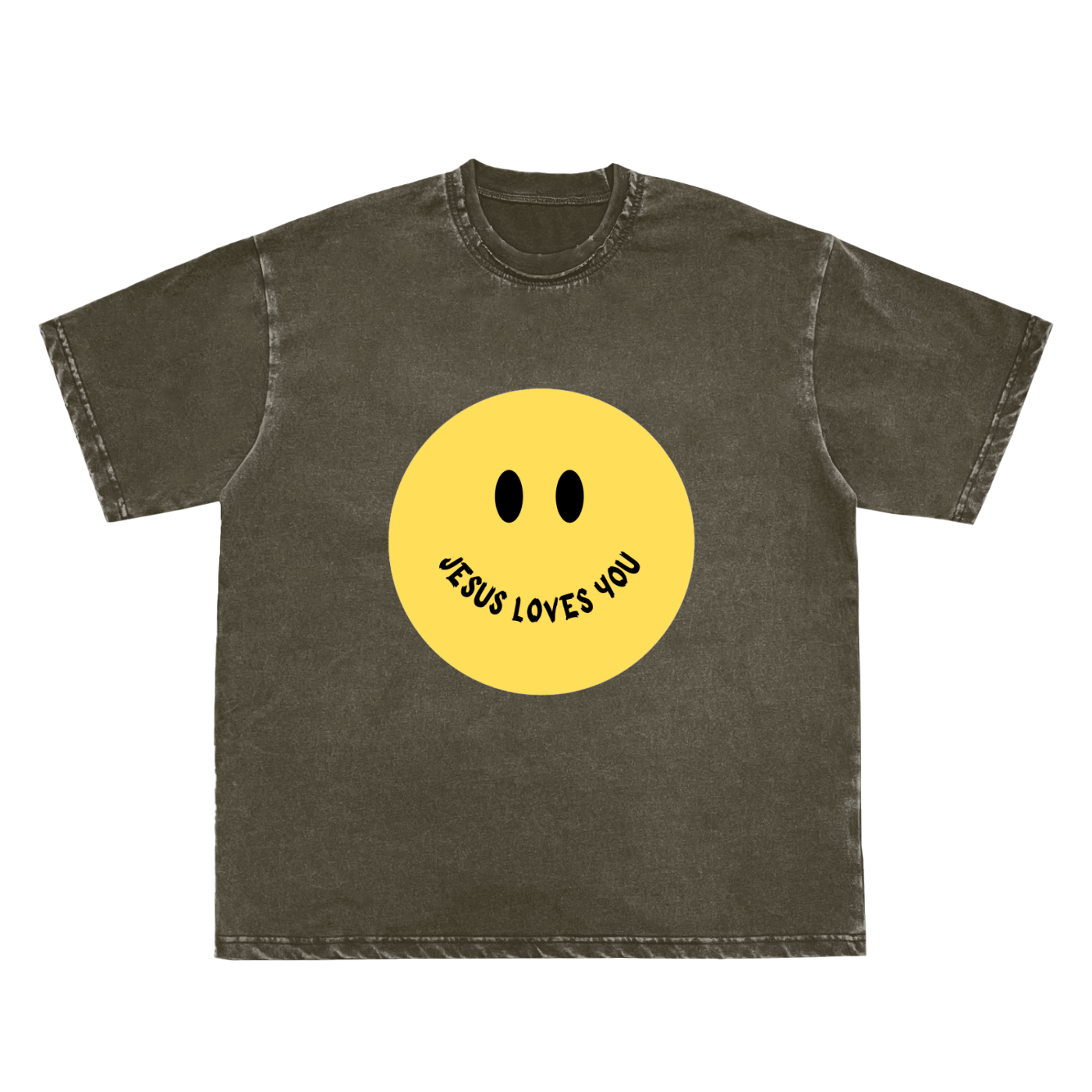 Snow Washed Raw-Edge Neckline T-Shirt