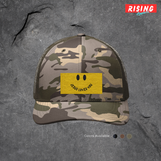 Jesus Loves You camo trucker hat