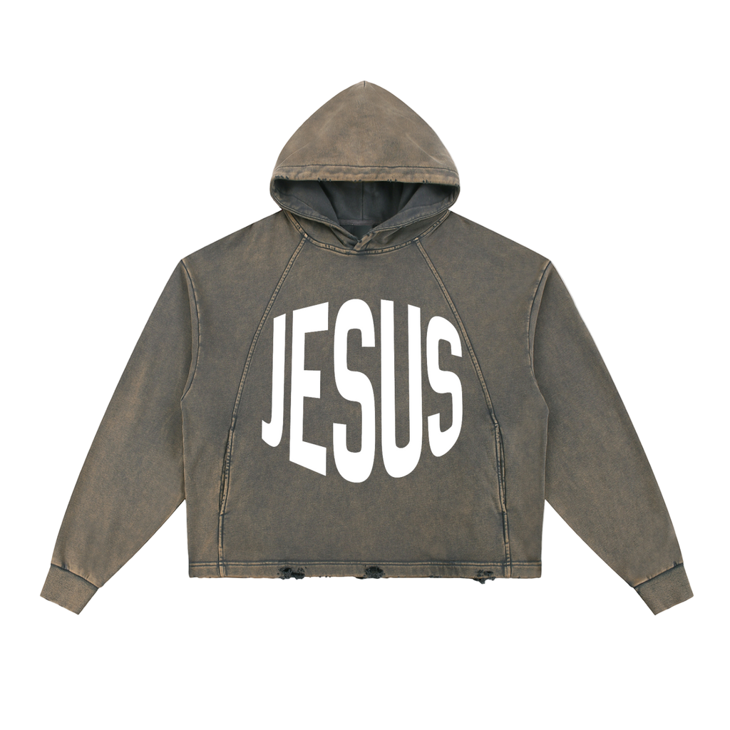 JESUS Frayed Semi-Cropped Hoodie