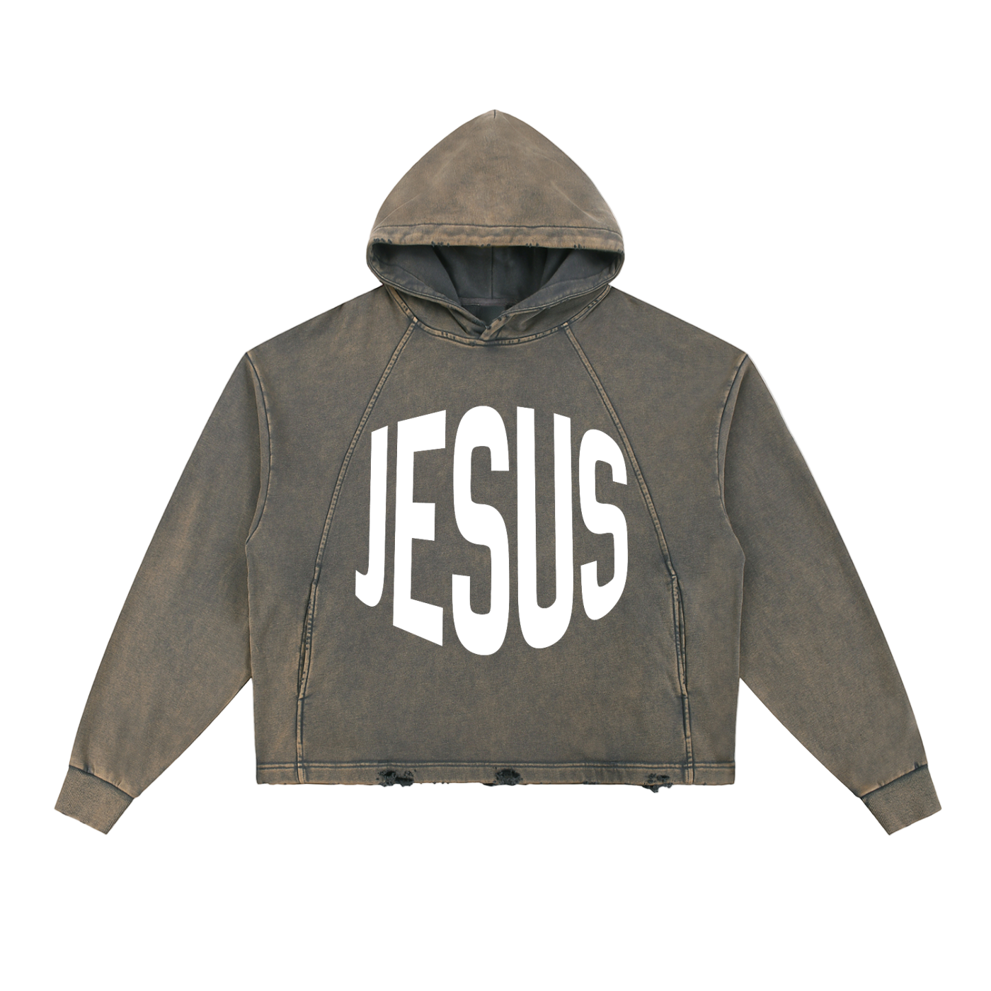 JESUS Frayed-Hem Semi-Cropped Hoodie