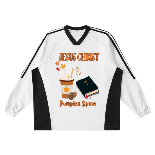 Jesus Christ and Pumpkin Spice Jersey Crew Pullover - alternate view