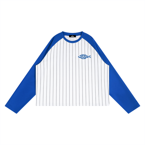 Ask Me About Jesus Cropped Striped L/S Tee