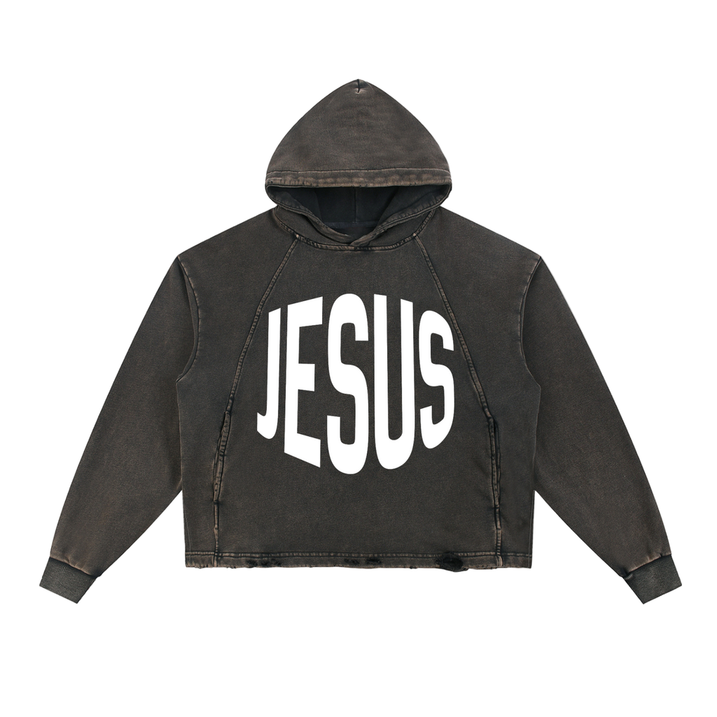 JESUS Frayed Semi-Cropped Hoodie