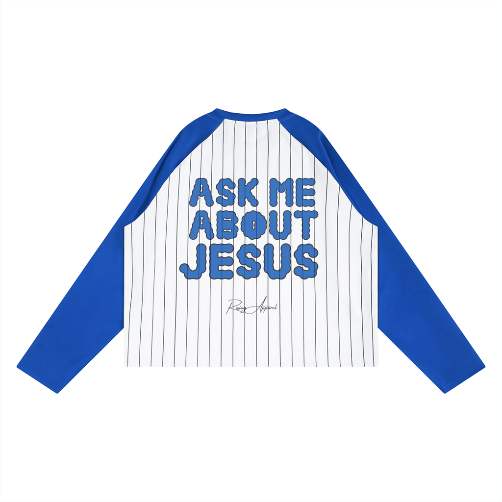 Ask Me About Jesus Cropped Striped L/S Tee