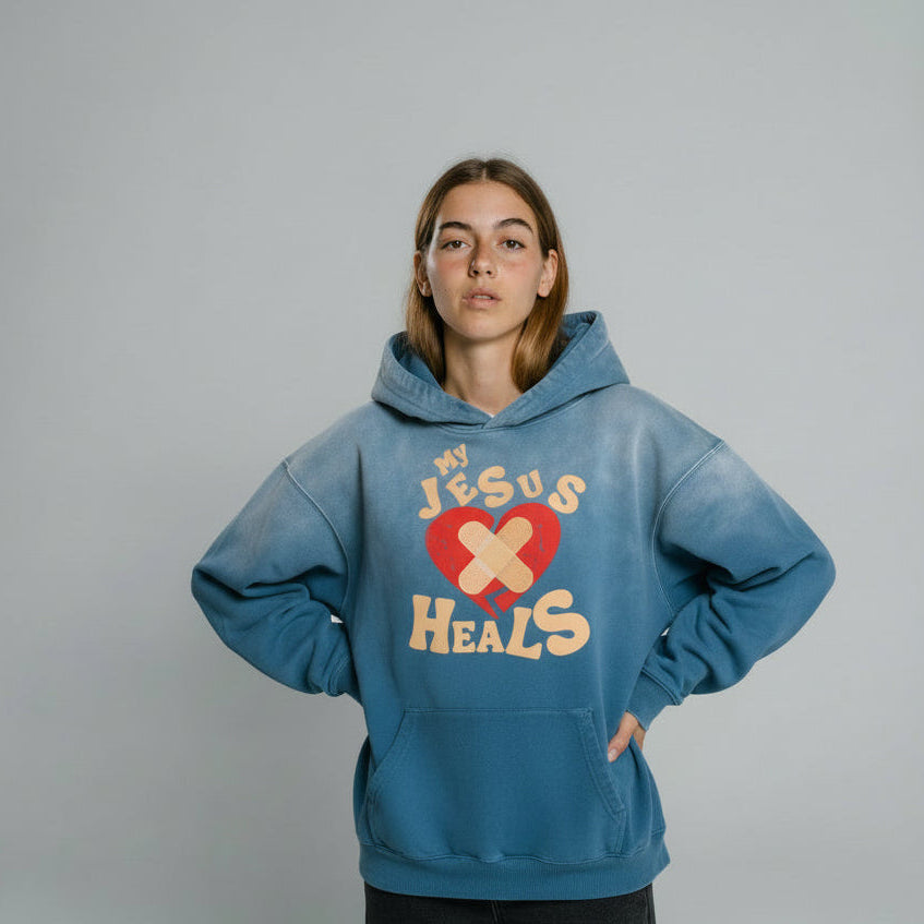 My Jesus Heals Sunfaded Oversized Hoodie