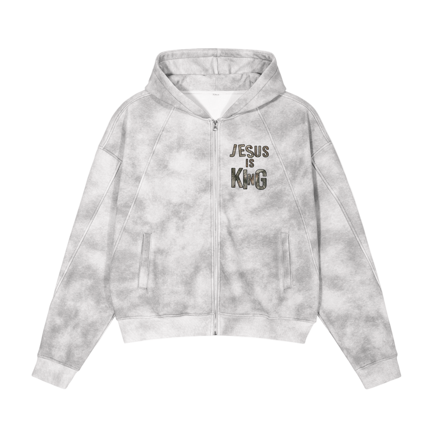 Jesus Is King Snow Camo Zip-Up Fleeced Cropped Hoodie