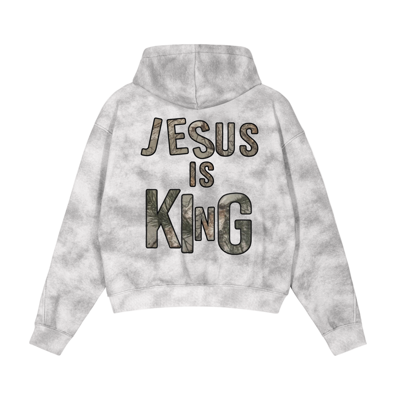 Jesus Is King Snow Camo Zip-Up Fleeced Cropped Hoodie