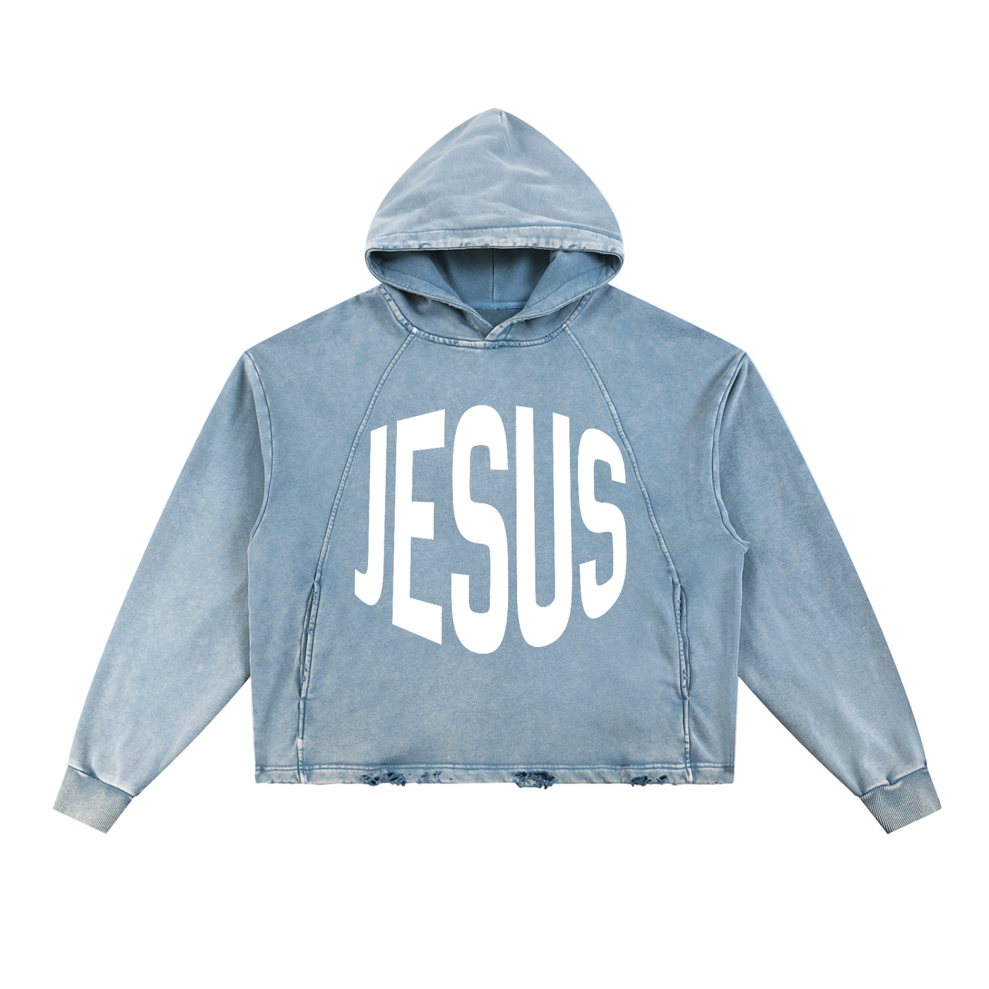 JESUS Frayed-Hem Semi-Cropped Hoodie